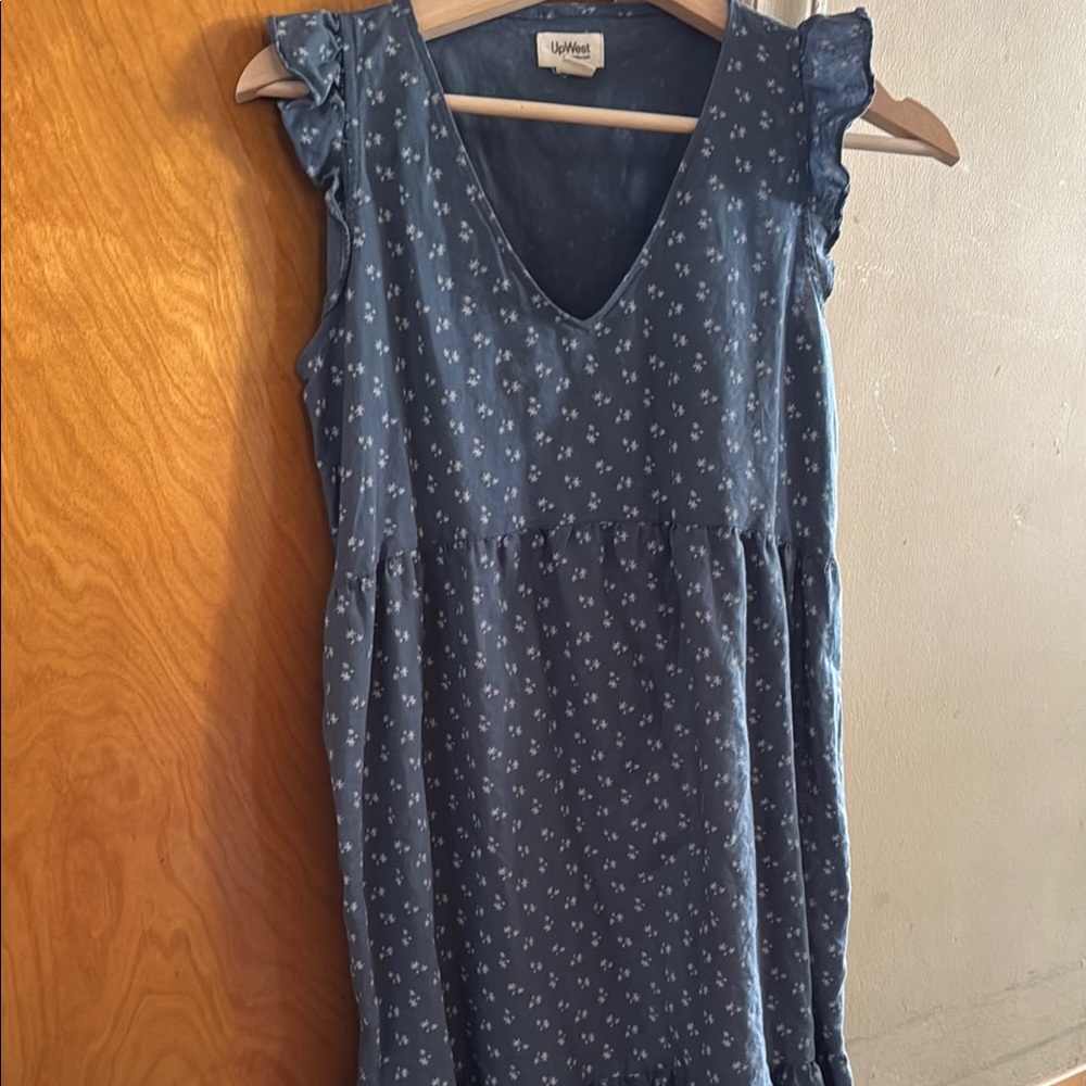 UpWest Blue Ruffle Linen Dress